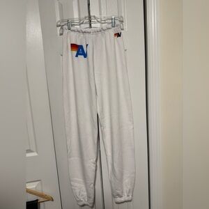 Aviator Nation White Sweatpants with Colorful Logo